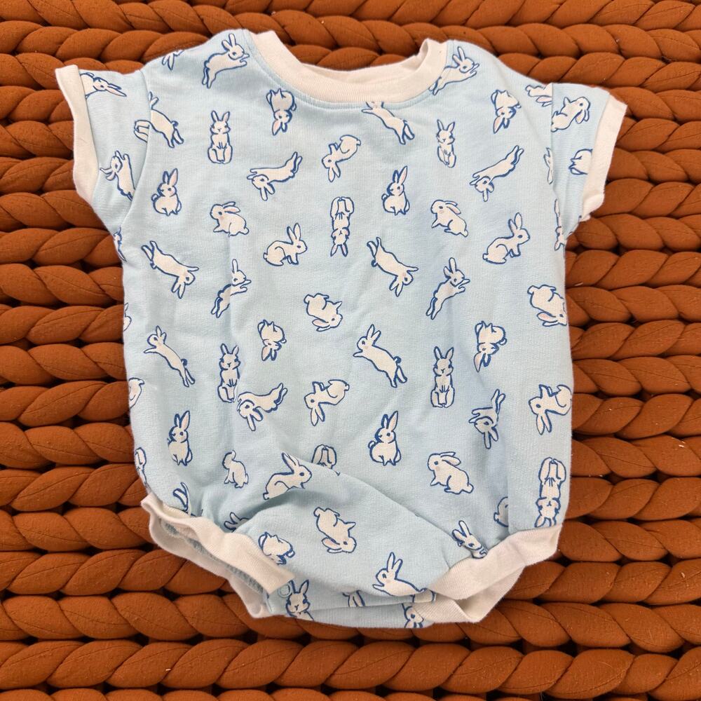 Cat & Jack Blue Bunny Bubble Romper Knit Outfit 6-9 Months Baby Boy Girl Easter